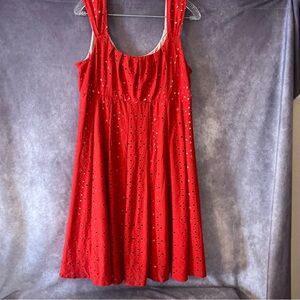 Signature Ella Red Eyelet Sleeveless Empire Waist Fit & Flare Dress Women’s 16